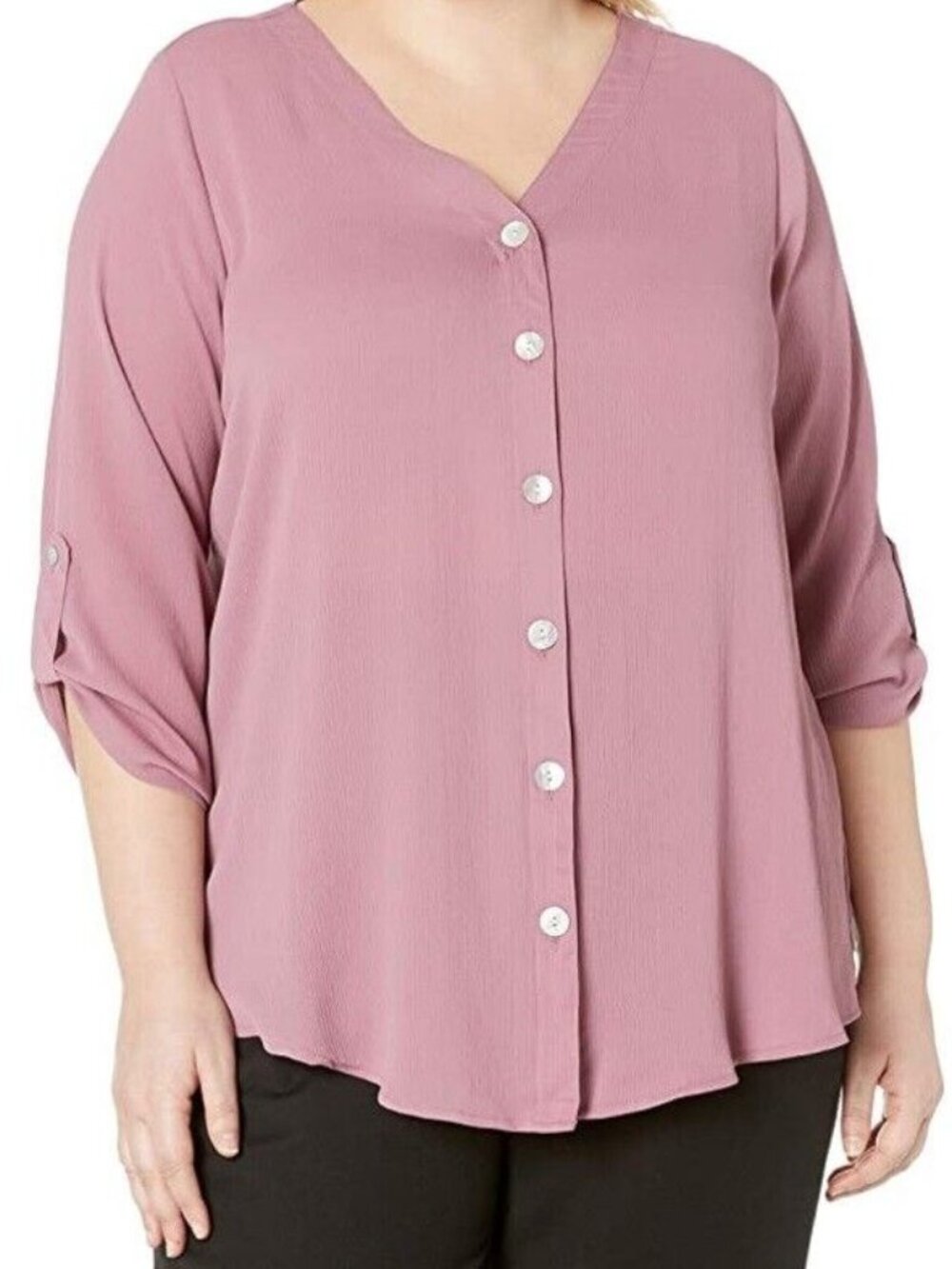 AGB Women's Plus Size Button Down Top